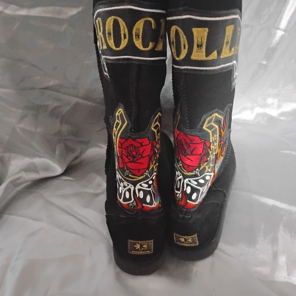 Koolaburra Black Boots with Red and Gold Embroidery